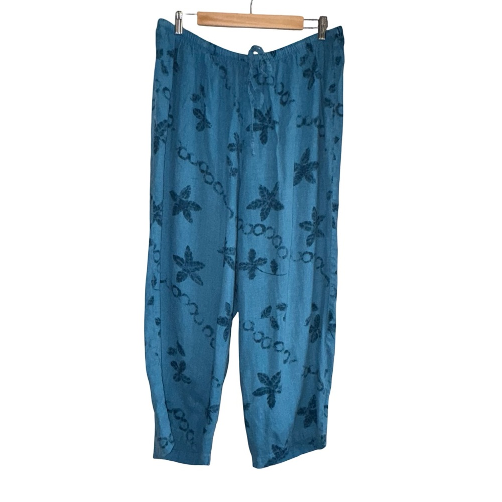 Hot Cotton Woman 2X Artsy Floral linen Lounge Set Beachy Lagenlook Top Pants - Picture 5 of 5